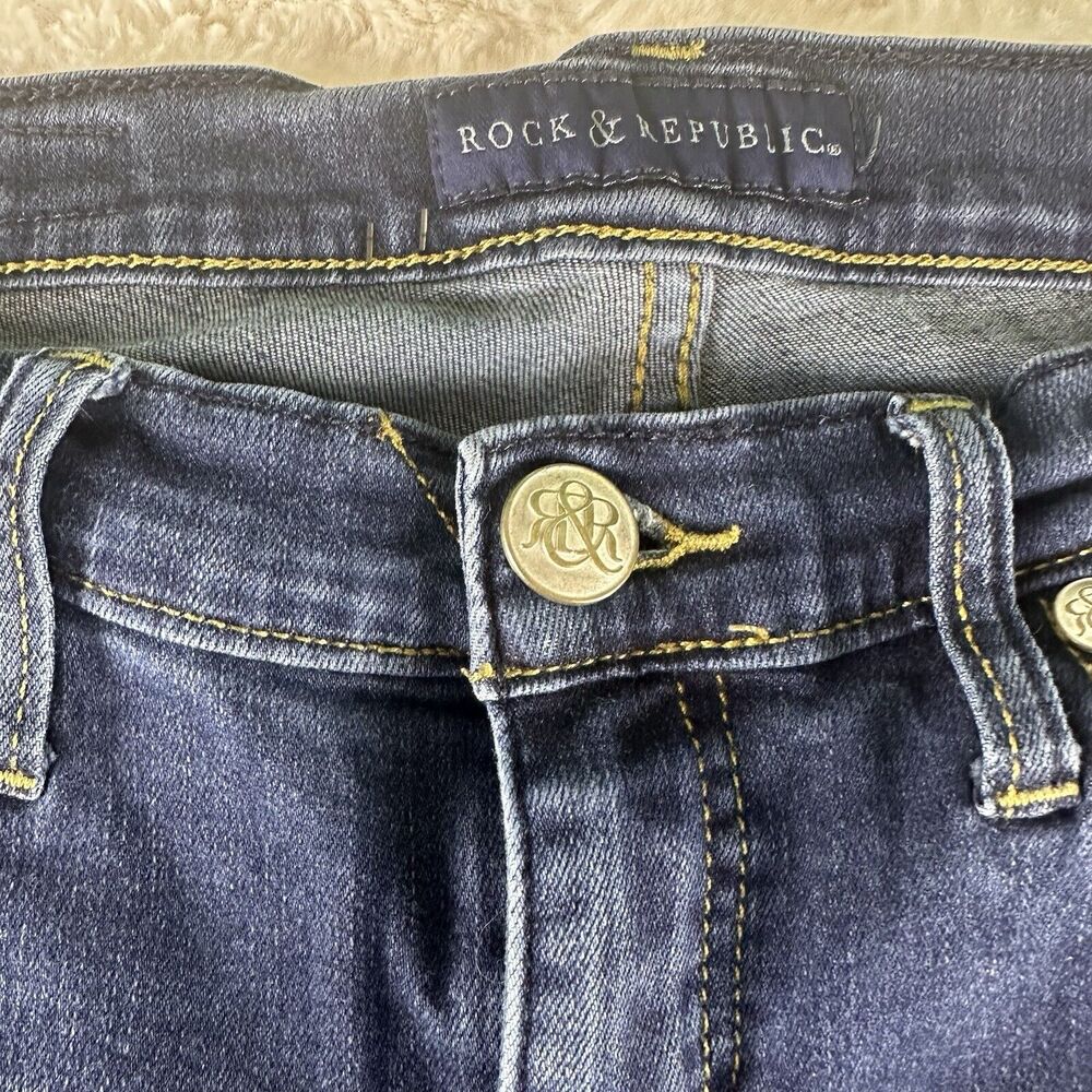 Rock & Republic Women’s Kasandra Dark Distressed Blue Boot Cut Stretch Jeans 10 - Picture 4 of 16